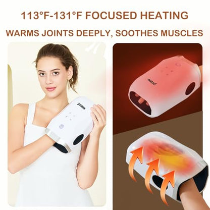 Hand Massager with Heat and Compression for Carpal Tunnel Relief | Wrap-around compression for fingers, palm and wrist,5 modes, wireless rechargeable use, long battery life; hand care gift