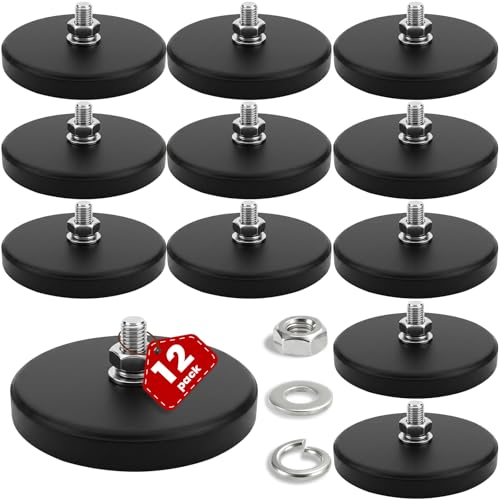 E BAVITE 12PCS Strong Rubber Coated Mounting Magnets with M8 Threaded 120LB | Anti-Scratch Mounting Magnet Magnetic Non-Slip Strong Magnet for Lighting Bar, Additional Mirrors and Camera - size: M8-3.46in-120LBS