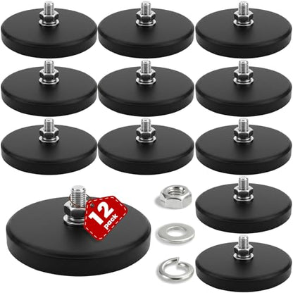 E BAVITE 12PCS Strong Rubber Coated Mounting Magnets with M8 Threaded 120LB | Anti-Scratch Mounting Magnet Magnetic Non-Slip Strong Magnet for Lighting Bar, Additional Mirrors and Camera - size: M8-3.46in-120LBS