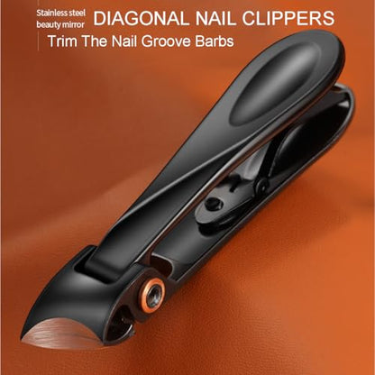 Diagonal Nail Clippers with Large Opening, Stainless Steel, Double-Sided Curved Blade, for Thick Toenails and Nail Groove - color: Dark Black