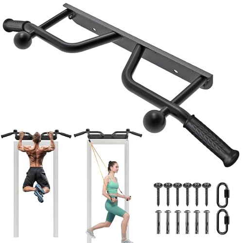 Pull Up Bar Wall Mount 440 LBS Capacity Doorway Chin Up Bar Multifunctional Steel Chinup Bar with with Resistance Band Hooks for Indoor Home Gym Garage - color: Multiple Grip Pull Up Bar