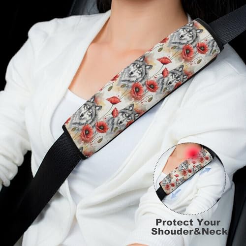 2 Piece Universal Fit Seat Belt Cover for Adult Use, Most Cars, Wolf Flower Animal Print Seat Belt Covers Cushion, Shock Absorption - color: Pattern 159