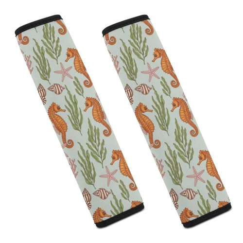 2 Pack Coastal Seahorse Marine Coral Starfish Shells Seaweed Seat Belt Cover Universal Fit Shoulder Harness Cover for Girls and Boys, Car Seats Pushchair Strollers High Chair Pushchair - color: Pattern 344