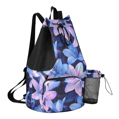 Drawstring Bags For Men Women Climbing Gym Bag With Inside Pockets Cinch Sacks Waterproof Lily Flowers Neon Color Luminous