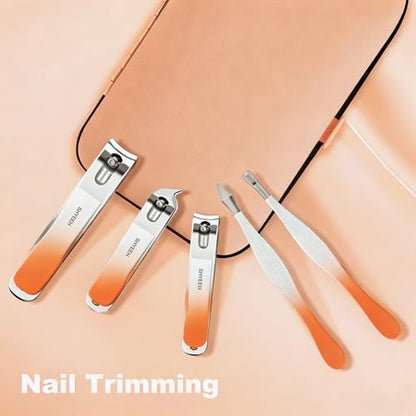 Manicure Set, 10 pcs High-Carbon Steel Nail Clippers Set, Portable Mini Manicure and Pedicure Kit, Travel Grooming Nail Kit with Leather Bag for Men and Women - color: Orange