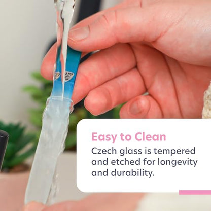 Bona Fide Beauty Czech Glass Gift Set: Foot File, Nail File, Cuticle Pusher | Aqua color set: genuine Bohemian crystal glass set includes protective cases and sleeves. Reusable and easy to clean. - color: Blue