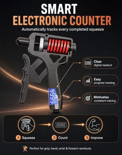Adjustable Digital Counting Hand Grip Strengthener, 11-363 lbs | Double Spring Grip Strength Trainer, Smart Electronic Counter, 11-363 lbs Forearm Exerciser For Climbing And Fitness - color: Black