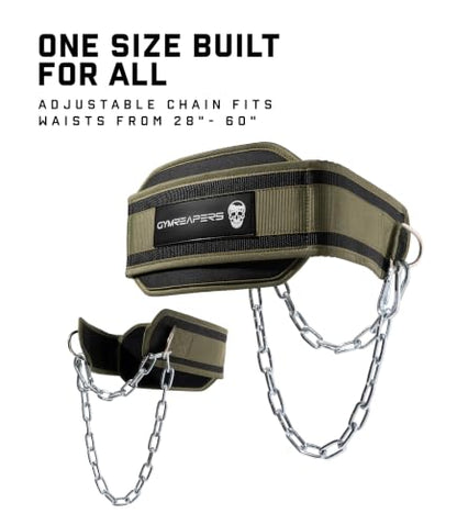 Gymreapers Dip Belt With Chain For Weightlifting, Pull Ups, Dips - Heavy Duty Steel Chain For Added Weight Training - color: Ranger Green