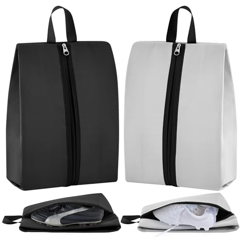 2 Pack Smell Proof Shoe Cleat Bag for Travel Water-resistant Odor Absorbing Lightweight Golf Soccer Shoe Storage Organizer Pouch with Zipper Dust-proof for Gym Sports Work (Black, Light Grey) - color: Black, Light Grey