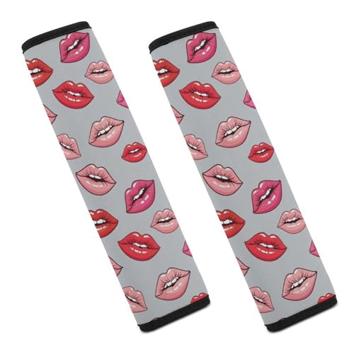 Universal Soft and Comfortable Car Seat Straps Shoulder Pads for Adult Use, Stroller Pushchair High Chair, 2PCS Lips Prints Kiss Lipstick Mouth Red Harness Pads Strap - color: Pattern 926