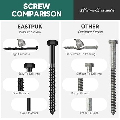 EASTPUK (10Sets) 3/8" x 2" Hex Head Lag Screws & 50PCS 3/8-16 T-Nuts Zinc Plated Steel Nutserts, 4-Pronged Tee Nut for Wood, Heavy Duty Lag Bolts with Washers, Rock Climbing Holds 3/8-16 T Nuts
