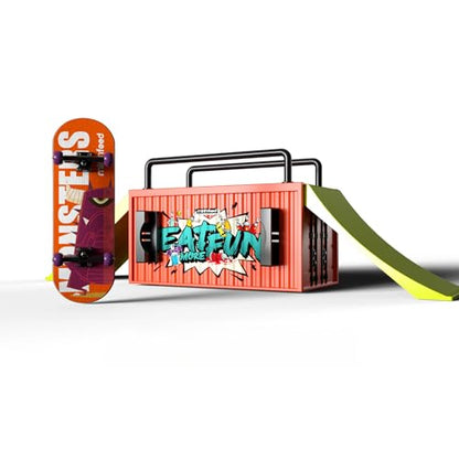 32mm Pro Fingerboard Complete Set | Bearing Wheels | 5 Ply Maple Deck | Anti Skid Grip Tape | Complimentary Tool | Concave Shape - color: Fun Box E : Monstrous Mash