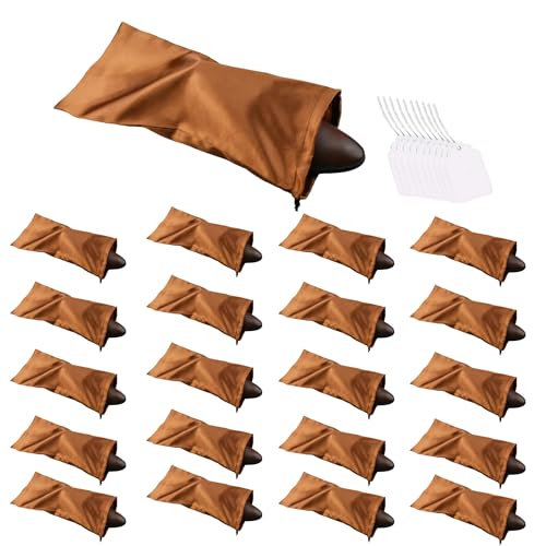 GONGKANGYUAN 20 Pack Satin Shoe Bags for Travel, Drawstring Shoe Storage Bags for Men and Women, Dustproof Moisture-Proof Shoe Pouches for Packing & Organizing Shoes - color: Brown-20 Pack