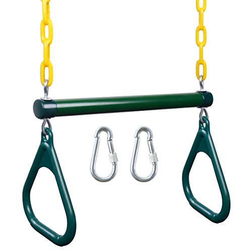 LadyRosian Gym Rings Trapeze Swing Bar 17", Heavy Duty 47" Chain Swing Set Accessories with Locking Carabiners, Monkey Bars for Backyard, Playground, Playroom - color: Green, size: 17"