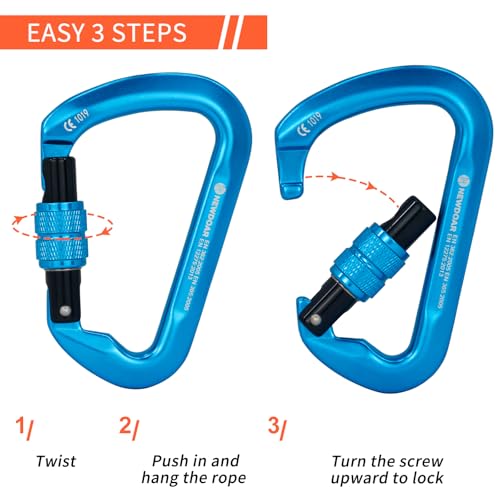 NewDoar CE Certified 30kN-6744lbs Climbing Carabiner Professional, Heavy Duty D Screwgate Clip, for Climbing,Rappelling,Hunting, Rescue - color: Screwgate/Blue/2pcs