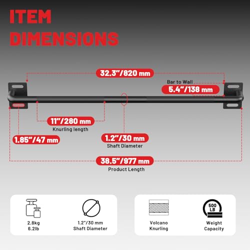 Wall Mounted Pull Up Bar, Chin Up Bar for Home Gym Strength Training | PAPABABE Sturdy Anti-Slip, Knurled Grip, Quick Install, Multi-Grip Versatile, Wall-Mounted Space-Saver 500 Weight Capacity - style: 36 inch