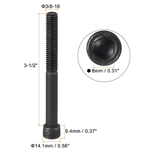 uxcell 3/8-16x3-1/2" Hex Socket Head Cap Screw Bolts 12.9 Grade Alloy Steel 5pcs - size: 3/8x3-1/2"