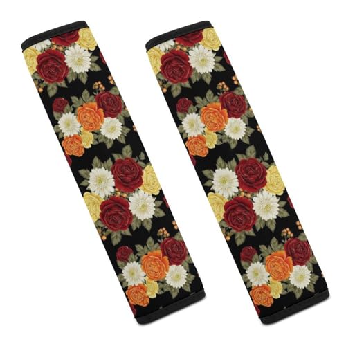 2 Pack Vintage Dark Flower Bloosom Rose Plants Black Floral Seat Belt Cover Universal Fit Shoulder Protector for Adults and Children, Most Cars, Comfortable Driving - color: Pattern 339