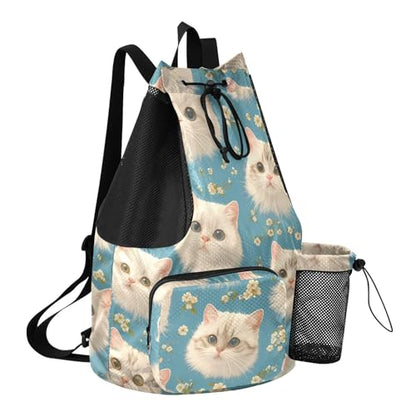 GuoChe Drawstring Backpacks Gym Swim Bag With Inside Pockets Pull String Bag Waterproof Cartoon Cats Face - color: Cartoon Cats Face