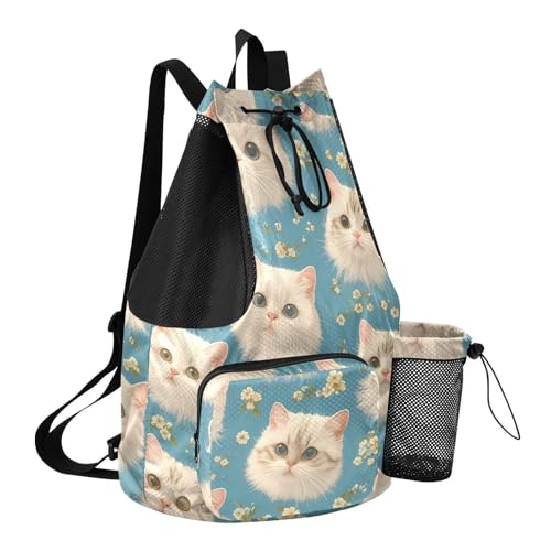 GuoChe Drawstring Backpacks Gym Swim Bag With Inside Pockets Pull String Bag Waterproof Cartoon Cats Face - color: Cartoon Cats Face