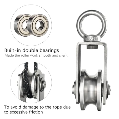 Cable Pulley Wheel Stainless Steel, Bearing Inside, Rope Pulley for Pulley System, Gym Equipment, Clothesline, 2 Pack - size: Swivel pulley
