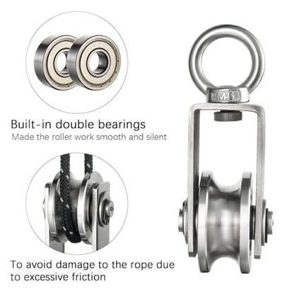 Cable Pulley Wheel Stainless Steel, Bearing Inside, Rope Pulley for Pulley System, Gym Equipment, Clothesline, 4 Pack - size: 4pcs pulley with round ring
