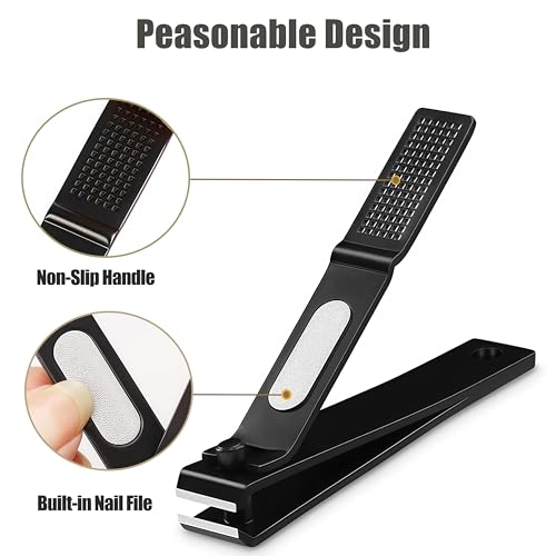 Large Nail Clippers Set for Thick Nails, Straight & Curved Edge | Heavy Duty Toenail Clippers,4 PCS Set Black,Stainless Steel Fingernail & Toe Nail Clippers with File for Men Women Adults - color: Black