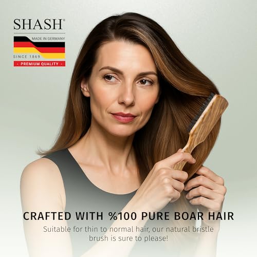 SHASH 100% First Cut Boar Bristle Hair Brush, Suitable For Thin To Normal Hair - Naturally Conditions Hair, Improves Texture, Exfoliates, Stimulates, Made in Germany