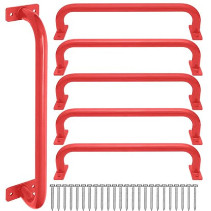 ESPETS 17 Inch 6 Pieces Red Outdoor Metal Safety Playground Handles | Weather-resistence Playground Equipment, Swing Set Attachment Grab Handle, Indoor and outdoor use Monkey Bars - color: Red -6 Pcs