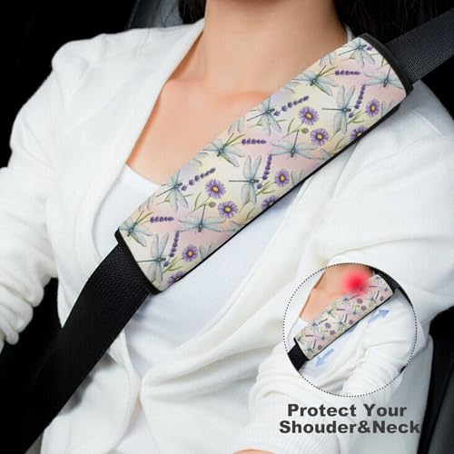 2PCS Watercolor Dragonfly Flowers Car Seat Belt Pad Universal Soft and Comfortable Harness Pads Strap for Kids, Car Seats Pushchair Strollers High Chair Pushchair - color: Pattern 1240