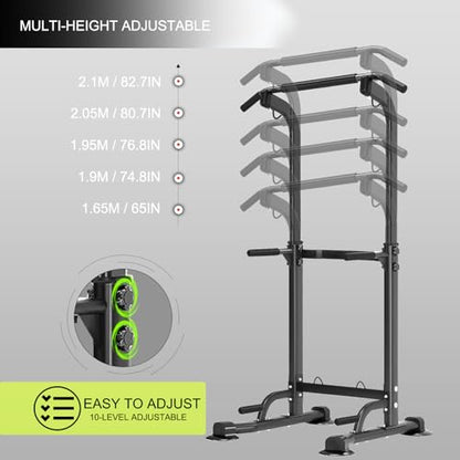 Power Tower Pull Up Bar Station, Adjustable Height Dip Stand | Adjustable Height, Pull-Ups & Dips, Space-Saving Design, Heavy-Duty Steel, Fits Users Under 6 FT - color: Black