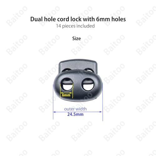 Toggles for Drawstrings,Double and Single Hole Spring Cord Locks Toggles Cord Plastic Ends Stopper for Paracord Rope - style: B2: Dual Hole-6mm-14pcs