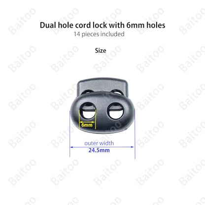 Toggles for Drawstrings,Double and Single Hole Spring Cord Locks Toggles Cord Plastic Ends Stopper for Paracord Rope - style: B2: Dual Hole-6mm-14pcs