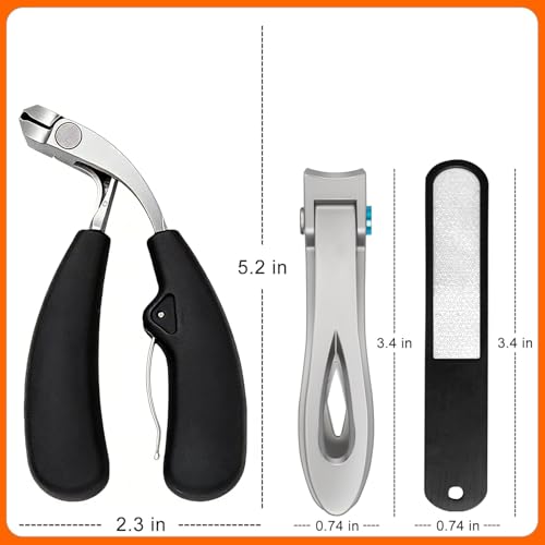Heavy Duty Toe Nail Clippers for Men Angled Head for Seniors Thick Toenails | Toenail Clippers Stainless Steel Wide Jaws Opening Ergonomic Non-Slip Long Handle 3PCS Nail Clippers Set（Silver） - color: 3pc-silver