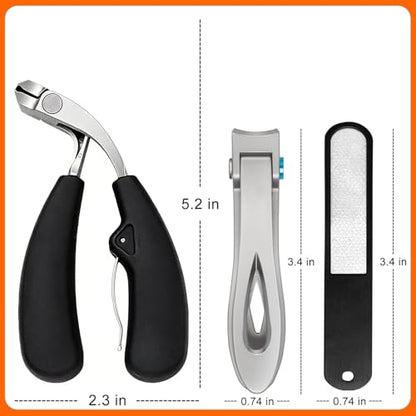 Heavy Duty Toe Nail Clippers for Men Angled Head for Seniors Thick Toenails | Toenail Clippers Stainless Steel Wide Jaws Opening Ergonomic Non-Slip Long Handle 3PCS Nail Clippers Set（Silver） - color: 3pc-silver