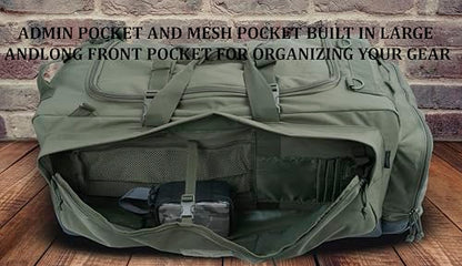 Large Duffle Bag Duffel Pack with Backpack Shoulder Straps and Shoes Compartment 105L for Sports Travel Hunting Camping. - color: Olive Green