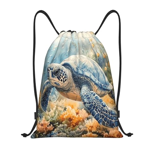 Drawstring Sports Backpacks - Lightweight Swim Gym Bags for Women Men String Sackpack for Beach Travel Yoga(Small, Turtle Coral) - color: Turtle Coral, size: Small