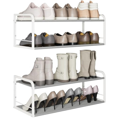 2 Pack Wall Mounted Shoe Rack, Carbon Steel Shoe Organizer with Removable Oxford Cloth, Non-Slip Space-Saving for Entryway Closet Bedroom, White - color: Classic White-2pack