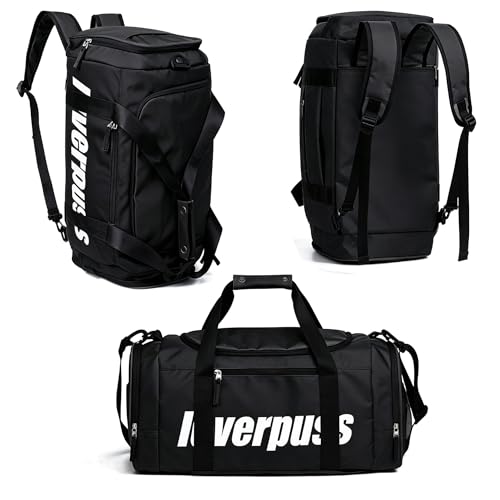 3-in-1 Gym Duffle Backpack - 35L Waterproof Sports Travel Bag with Shoe Compartment & Wet Dry Pocket, Convertible Backpack/Handbag/Shoulder Bag for Men Women, Black (Black) - color: Black