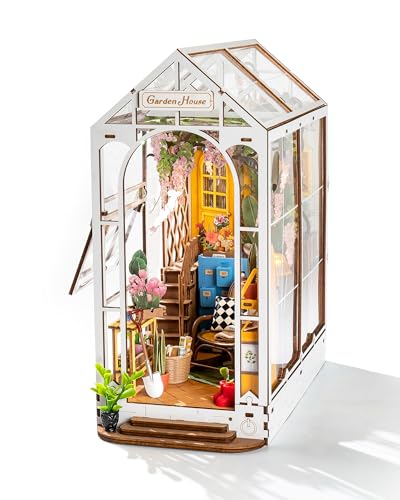 Rolife Book Nook Kit Garden House Snap-Fit 3D Wooden Puzzles for Adults | 9.5" miniature house kit collectible diorama building kit booknook bookshelf decor craft hands-on project gift for men women - color: Garden House