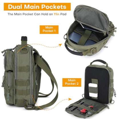 HUNTVP Sling Bag for Men Concealed Carry Bag Tactical Sling Bag Crossbody Molle CCW Chest Pack Backpack EDC Military Shoulder Bag with Holster & Accessory Slots, Army Green - color: Army Green