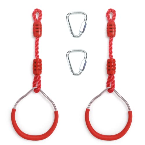 Ninja Ring Fitness Gymnastic Ring Climbing Bar Workout Outdoor Backyard Playground Training Equipment Play Set, Jungle Gym Fist Hanging Swing Monkey Bars Ninja Warrior Obstacle Course Trapeze Playsets - color: Red, size: 2 Pack