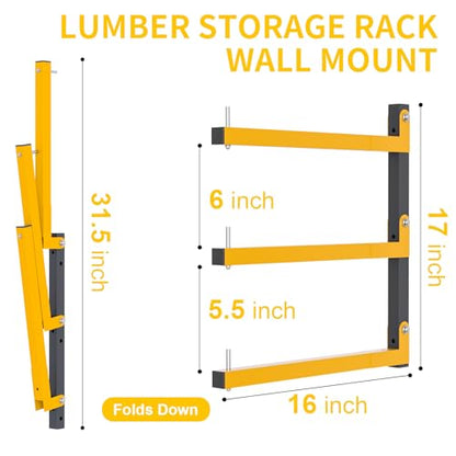 6 PACK Lumber Storage Rack Wall Mount Wood Organizer Storage Racks Heavy Duty Shelf Brackets with 9-Level System 1080 LB Sturdy Folding Garage Wall Shelving, Snowboard Rack for Indoor and Outdoor - style: B– 6 Pack, 9-Tier