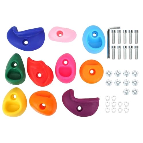JEOZBM Rock Climbing Holds, Sets of 10 Multi-Colored Kids Large Rock Climbing Holds, Indoor & Outdoor Rock Wall Climbing Kit with Secure Mounting Hardware(M) - size: Medium