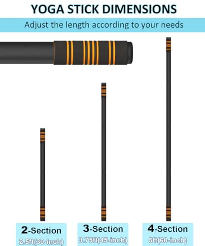 Queension 5ft Adjustable Yoga Stick with Non-Slip Foam Sleeveds for Balance | Made of Sturdy Alloy Steel, Stretching & Mobility Stick, Exercise Fitness Pole for Balance & Pilates - color: Black