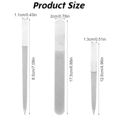 Diamond Nail File Set, 3Pcs Metal Nail File, Stainless Steel Double Side Fingernail Files, Toenails Fingernail Files Tools for Salon Home, Women Men (Silver)