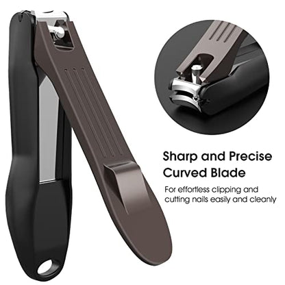 GLAMFIELDS Nail Clipper with Catcher, No Splash Fingernail Toenail Clipper Stainless Steel Nail Cutter Nail Trimmer, Good Gift for Men and Women MF-Large/Small （2Pack - size: 2 Pack