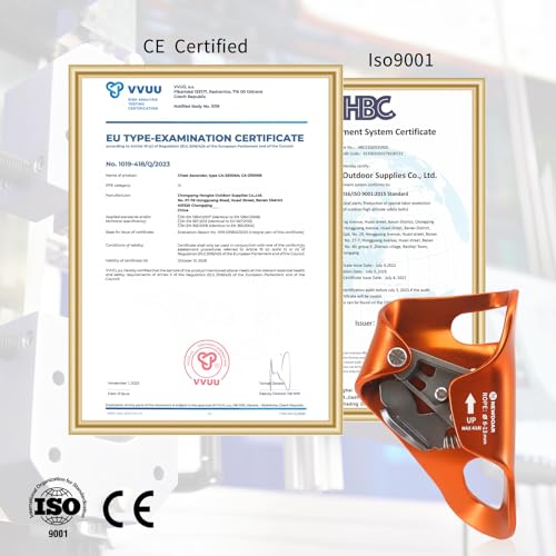 NewDoar Rock Climbing Chest Ascender Abdominal for Vertical Rope Climbing CE Certified Rope Clamp for 8~13MM Rope - color: Orange