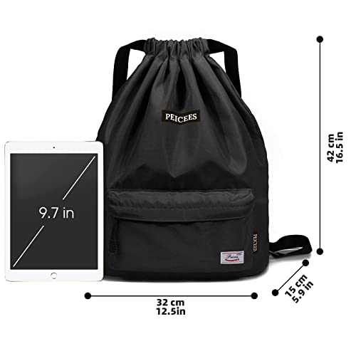 Peicees Waterproof Drawstring Sport Bag Lightweight Sackpack Backpack for Men and Women | Waterproof - color: A_black