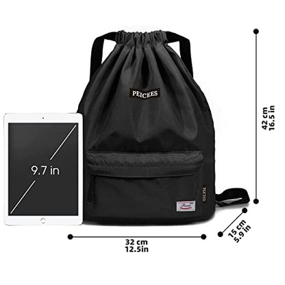 Peicees Waterproof Drawstring Sport Bag Lightweight Sackpack Backpack for Men and Women | Waterproof - color: A_black